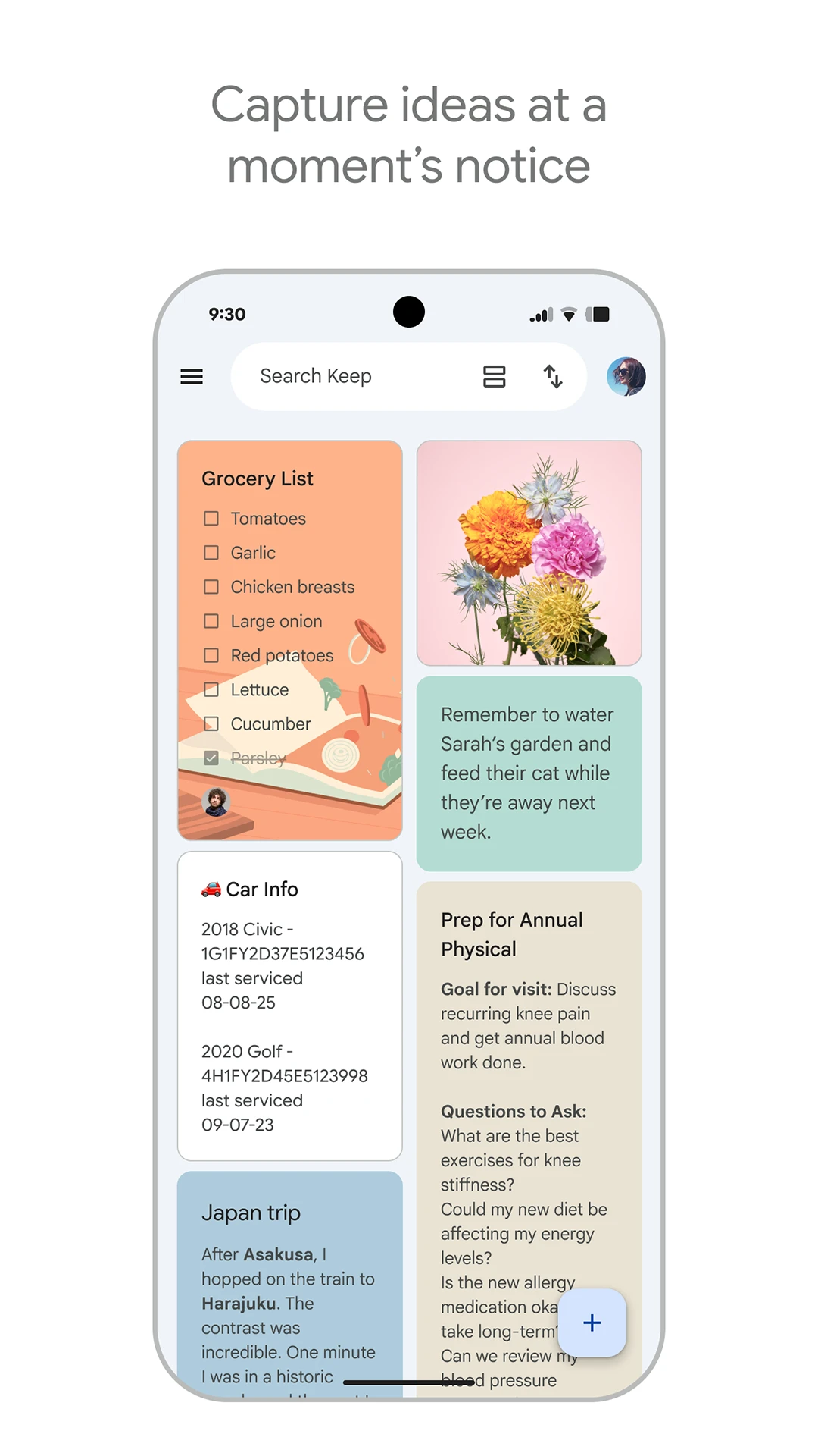 Google Keep - Notes and lists app store screenshot 1 — Productivity (Android)