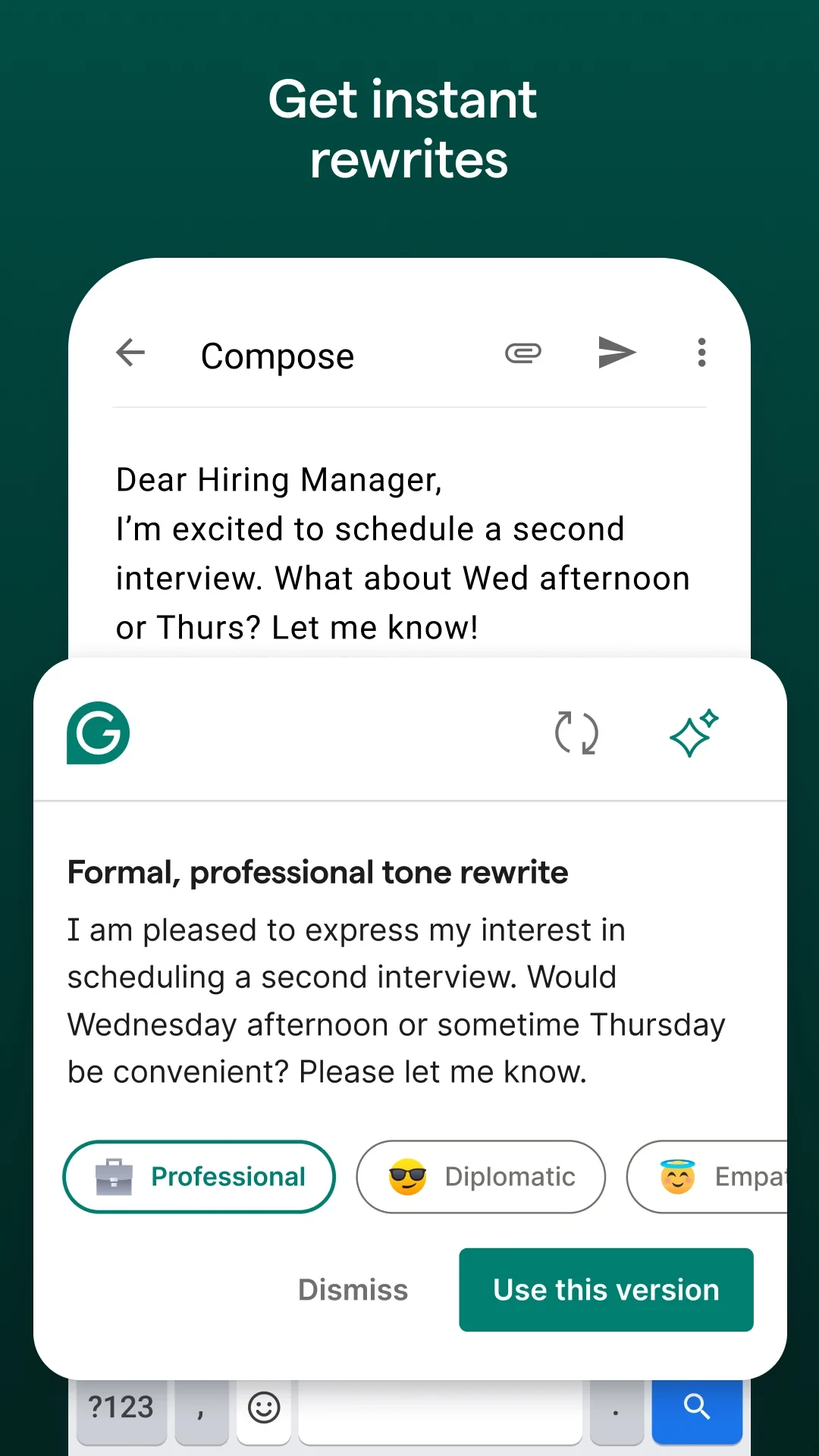 Grammarly-AI Writing Assistant app store screenshot 2 — Productivity (Android)