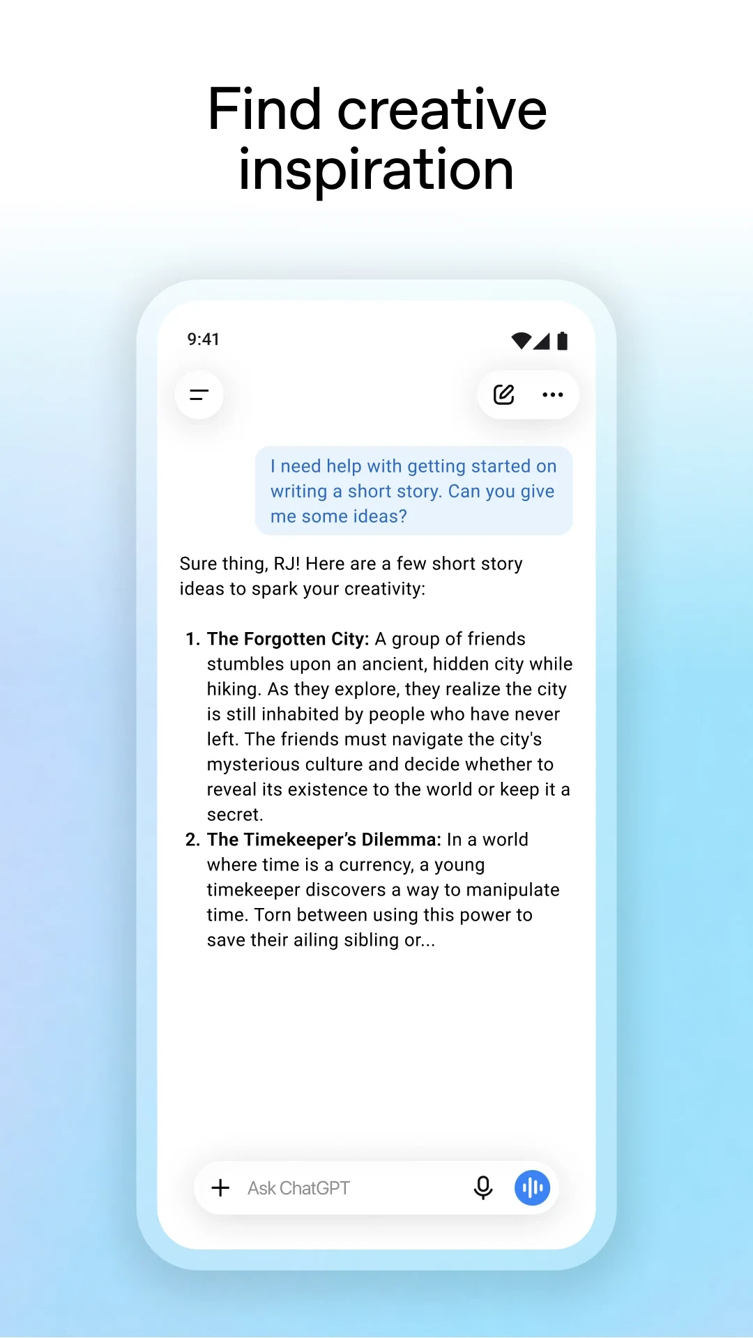 ChatGPT app store screenshot 7 — Productivity (Android)